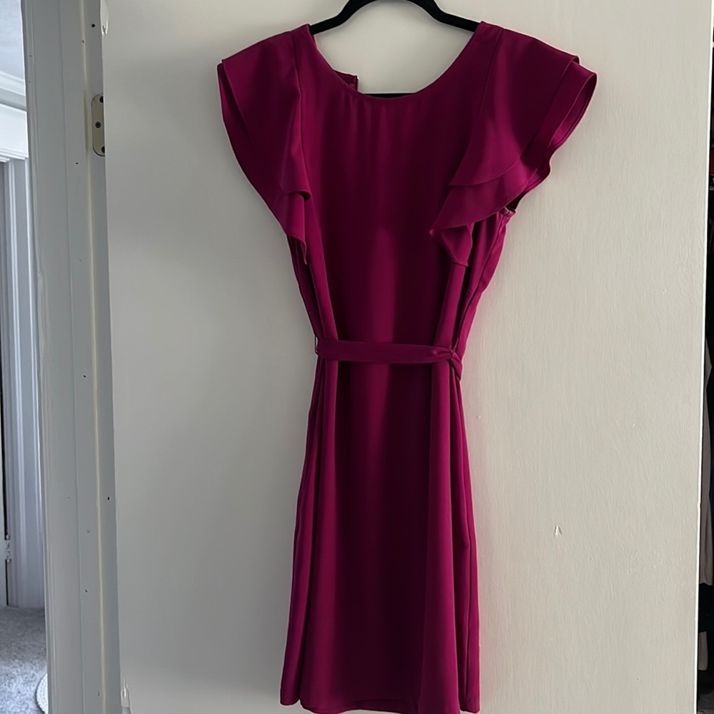 Magenta ruffle sleeve tie dress